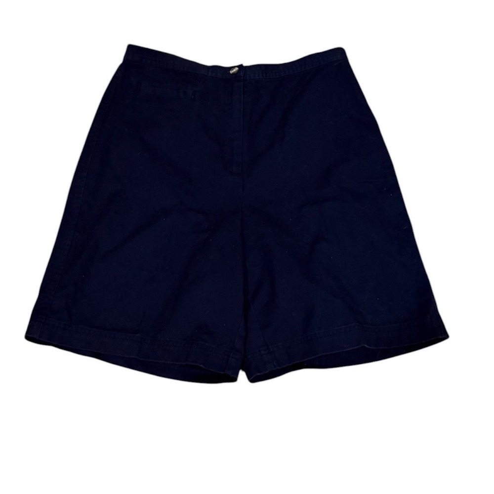 Vtg Talbots Womens 12 Navy Blue Chino Shorts High Waisted Cotton Bermuda Casual